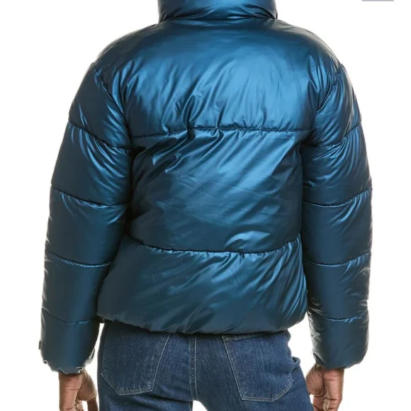 Nicole Miller NY Cropped Puffer Jacker Metallic Blue Various Sizes - Picture 3 of 15